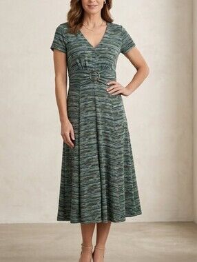 Perceptions New York Colorful Short Sleeve Midi Fit & Flare Dress